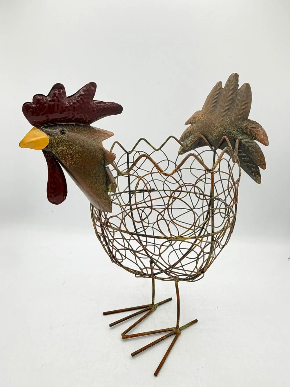 Rustic Metal Rooster Chicken Wire Basket Farmhouse Egg Basket Country Decor